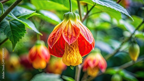 Cone plant with red and yellow petals in a wide-angle view photo