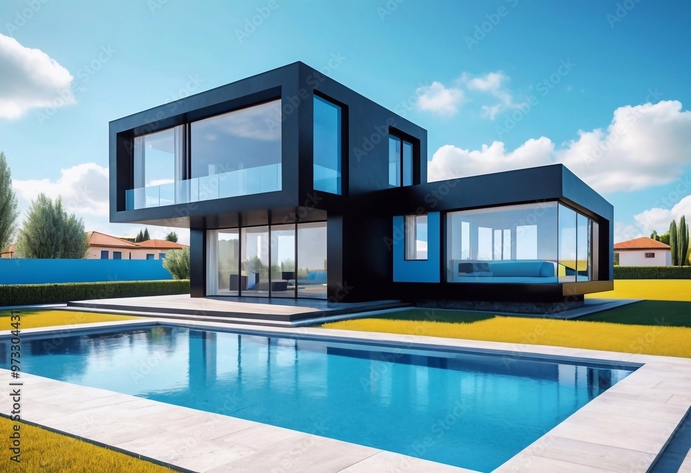 Fototapeta premium ultra realistic house with a swimming pool. AI generated illustration