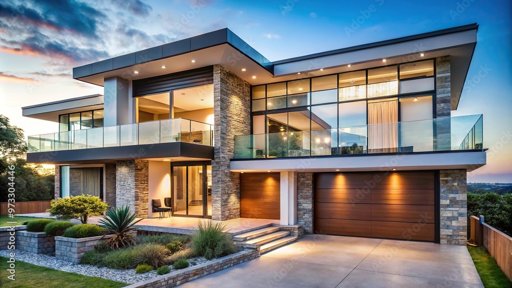 Fototapeta premium Contemporary modern house facade with glass elements