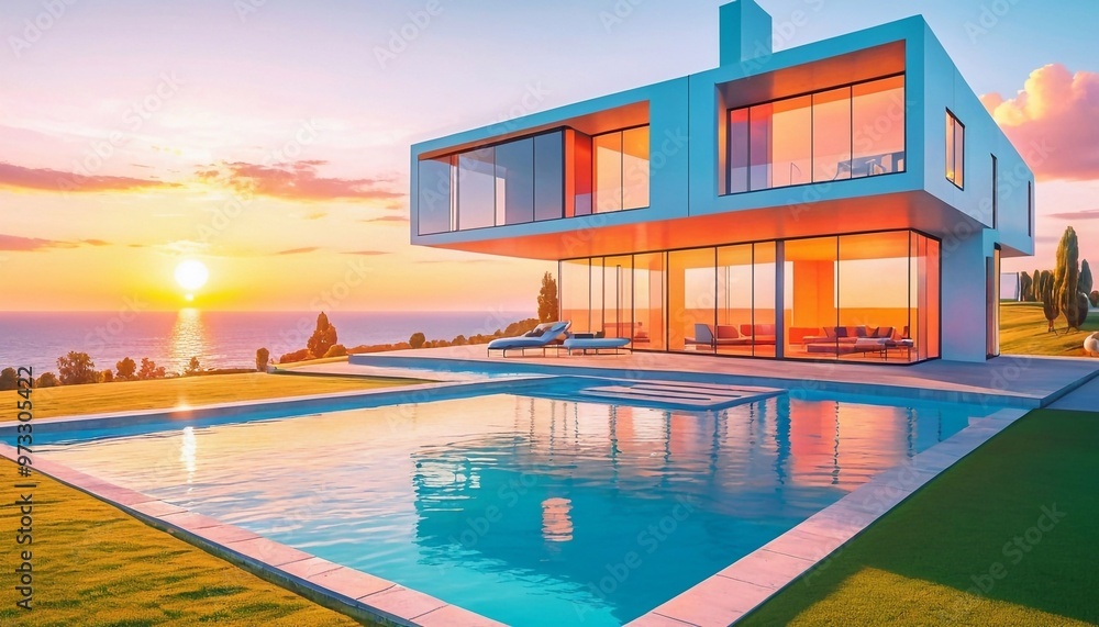 Fototapeta premium ultra realistic house with a swimming pool. AI generated illustration