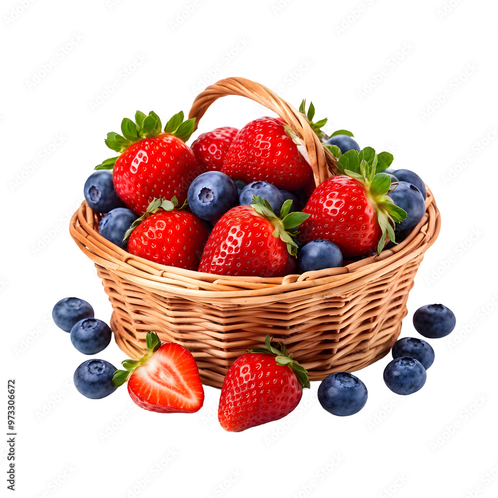 strawberries in a basket on a isolated on a white background strawberries in a basket on a isolated on a white background