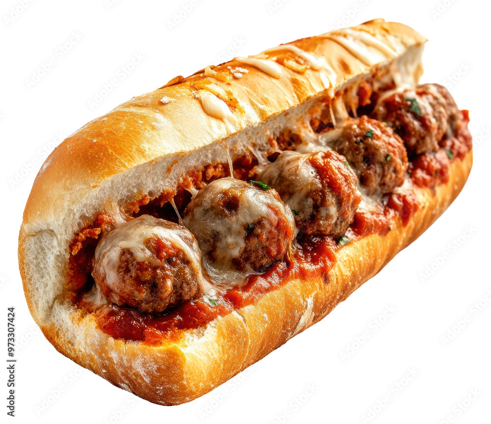 PNG Delicious meatball sub with marinara and cheese