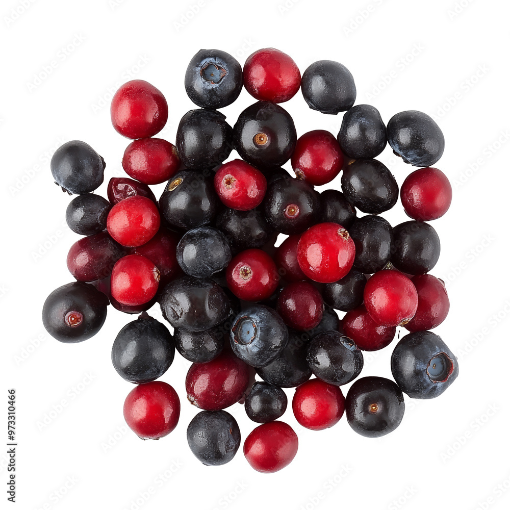Red and black berries on white background isolated transparent Red and black berries on white background isolated transparent