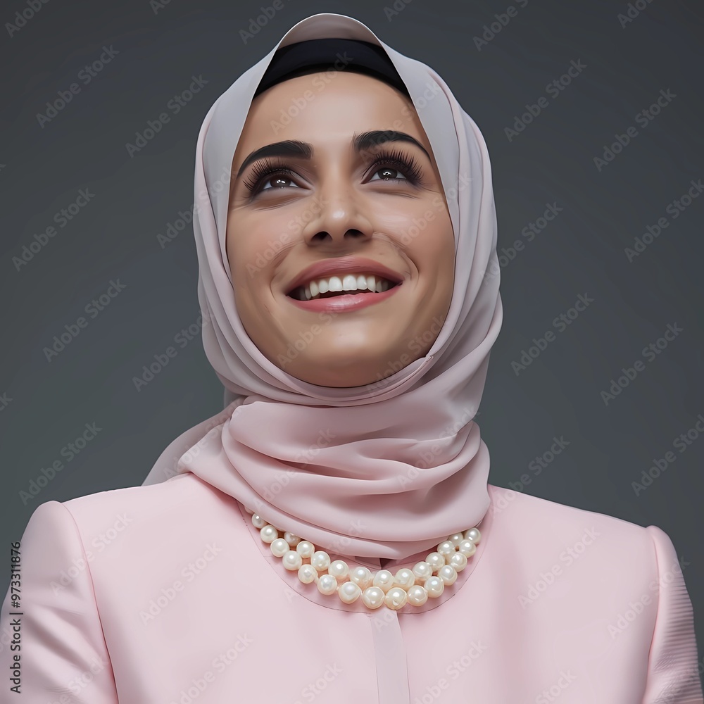 Powerful Arab businesswoman wearing pink suit and pearl necklace Powerful Arab businesswoman wearing pink suit and pearl necklace