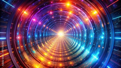 Abstract space tunnel background with exaggerated colors reflected photo