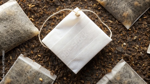 caffeine-free, hot drink, beverage, relaxation, tea ceremony, traditional, drink, natural, A tea bag with a white label is featured in this stock photo taken from a bird s eye view photo