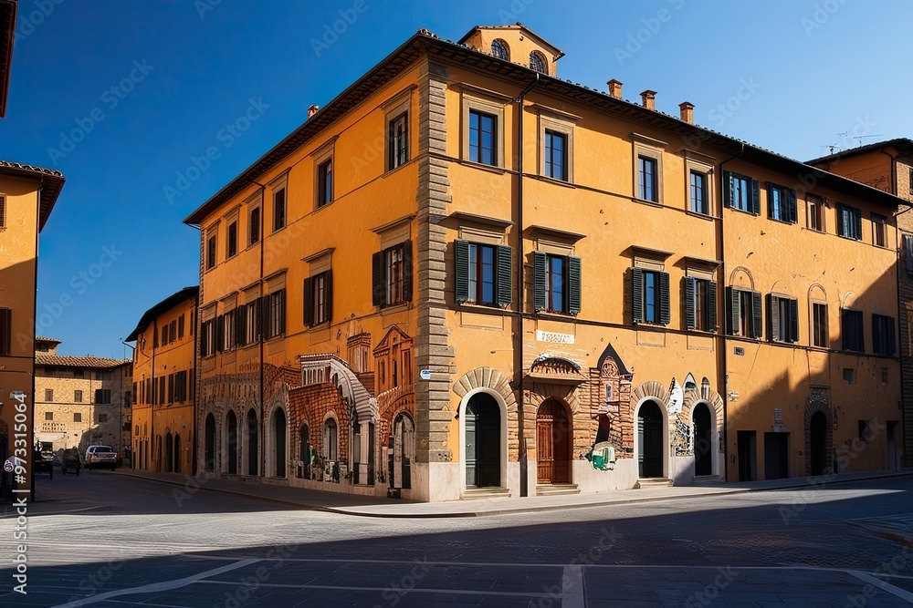 Obraz premium Charming Summer Urban Ink Art of Historic Tuscany City Block