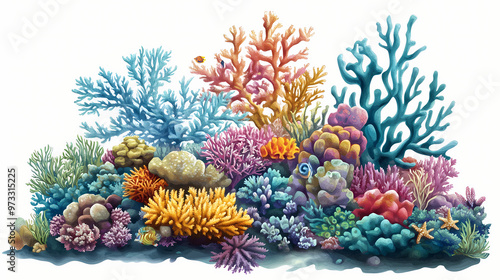 Fototapeta Naklejka Na Ścianę i Meble -  Png deep-water sea coral sticker, great barrier reef image on transparent background. Great Barrier Reef. Illustration