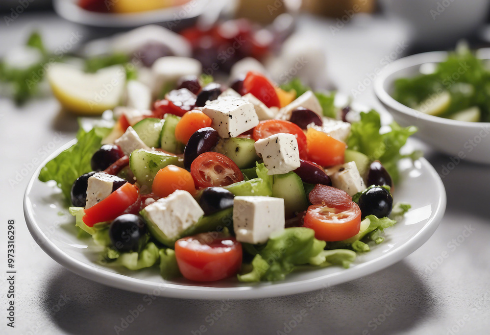 Delicious greek salad isolated on white background Delicious greek salad isolated on white background