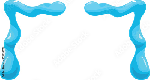 Two cartoon style blue slime drips are flowing down on a white background