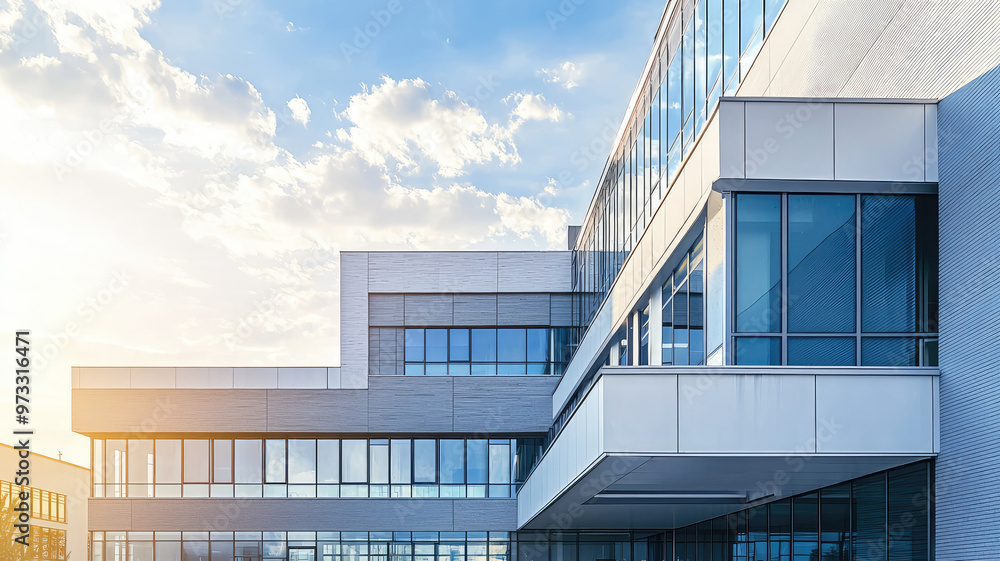 Fototapeta premium Modern hospital architecture features blend of historic and contemporary design elements
