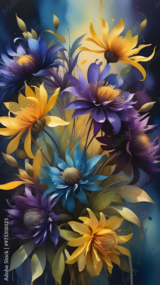 Fototapeta premium A Harmonious Arrangement of Varied Floral Species: Their Petals Brushing Against Each Other in a Complex and Elegant Composition