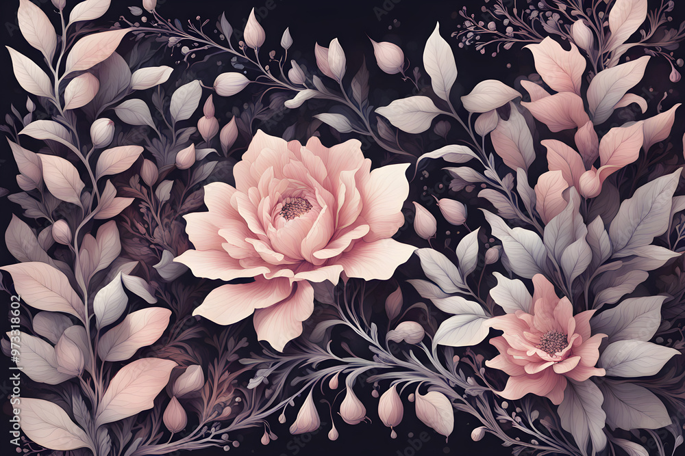 Fototapeta premium botanical illustration of an enigmatic floral frame intricate vines intertwining vivid hues