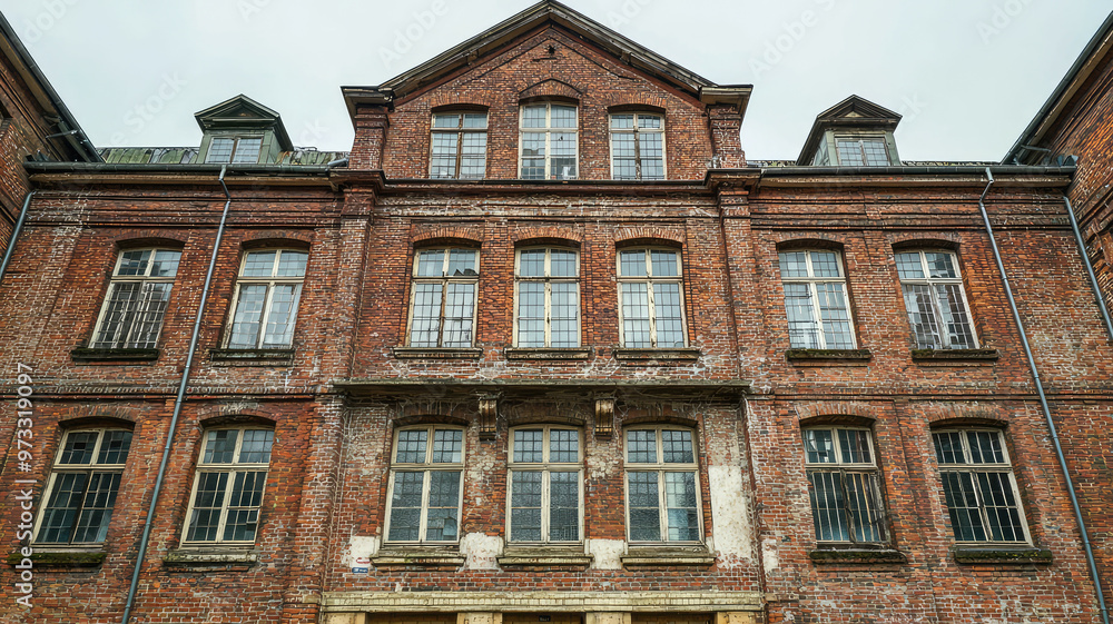 Old style brick hospital building showing historical architecture and charm Old style brick hospital building showing historical architecture and charm