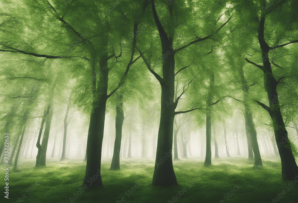 Fototapeta premium Green trees in the forest isolated on white background
