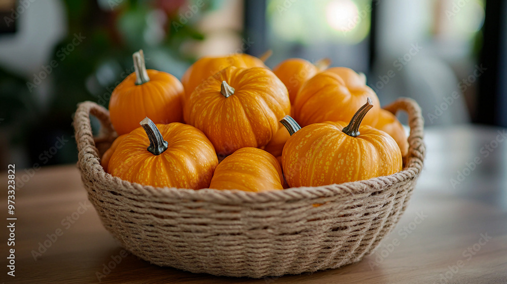 custom made wallpaper toronto digitalVibrant orange pumpkins in a woven basket on a wooden table during autumn harvest season