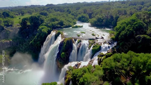 waterfall and mountain scenery. fantasy imaginary view.