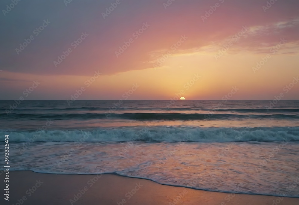 A soft, pastel-colored sunset reflecting over a calm ocean, with gentle waves and a distant horizon. A soft, pastel-colored sunset reflecting over a calm ocean, with gentle waves and a distant horizon.