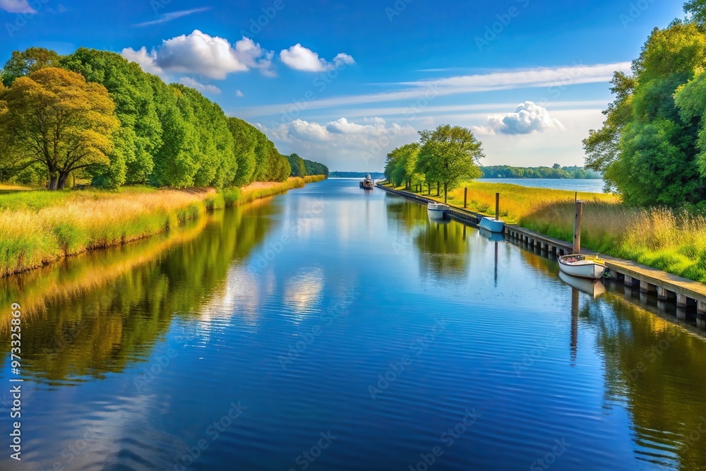 Obraz premium A medium shot of the Nord Ostsee Kanal near Kiel in Schleswig Holstein Germany featuring Andrea, bridge, Germany, infrastructure, vessel, travel, engineering, scenic, boat, shipping