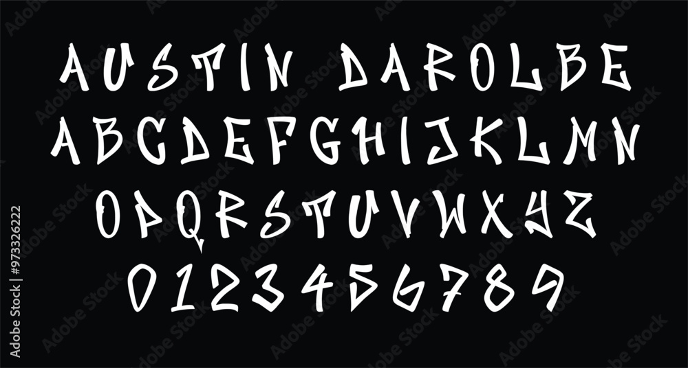 Austin Darolbe graffiti display font. With brush stroke, fun character. Austin Darolbe graffiti display font. With brush stroke, fun character.