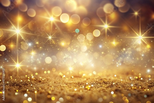 Abstract dreamy sparkle background with a soft gold bokeh shining light effect creating a mesmerizing and magical atmosphere, blurred, enchanting, illumination, shiny, magical, holiday