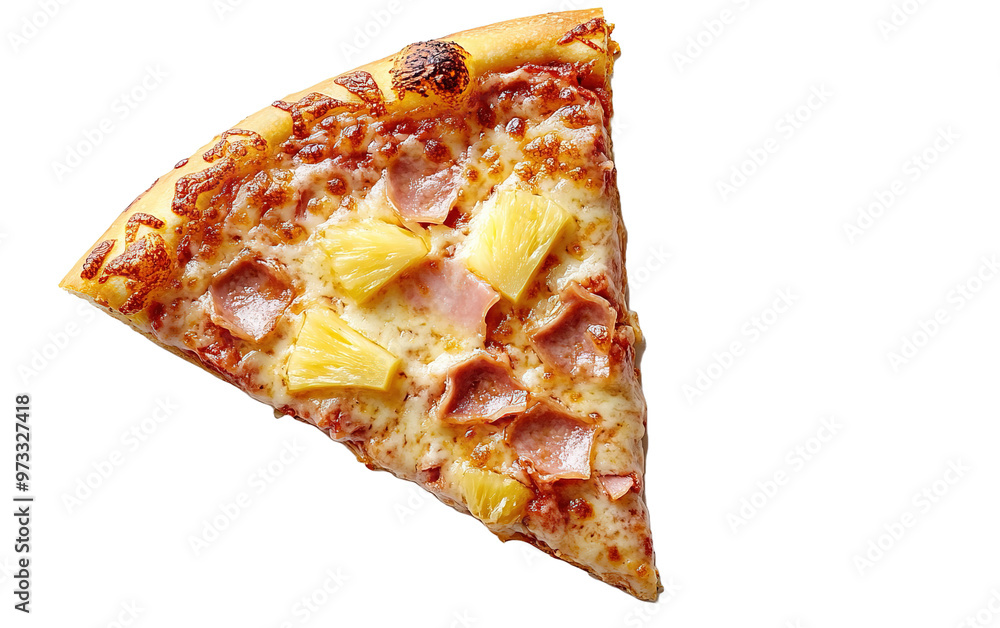 Top view of a hawaiian pizza slice on white background,png Top view of a hawaiian pizza slice on white background,png