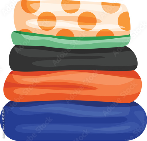 Stack of colorful folded clothes is waiting to be put away after laundry