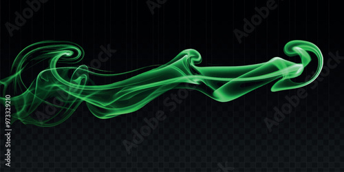 Vector green smoke plume isolated on transparent background.