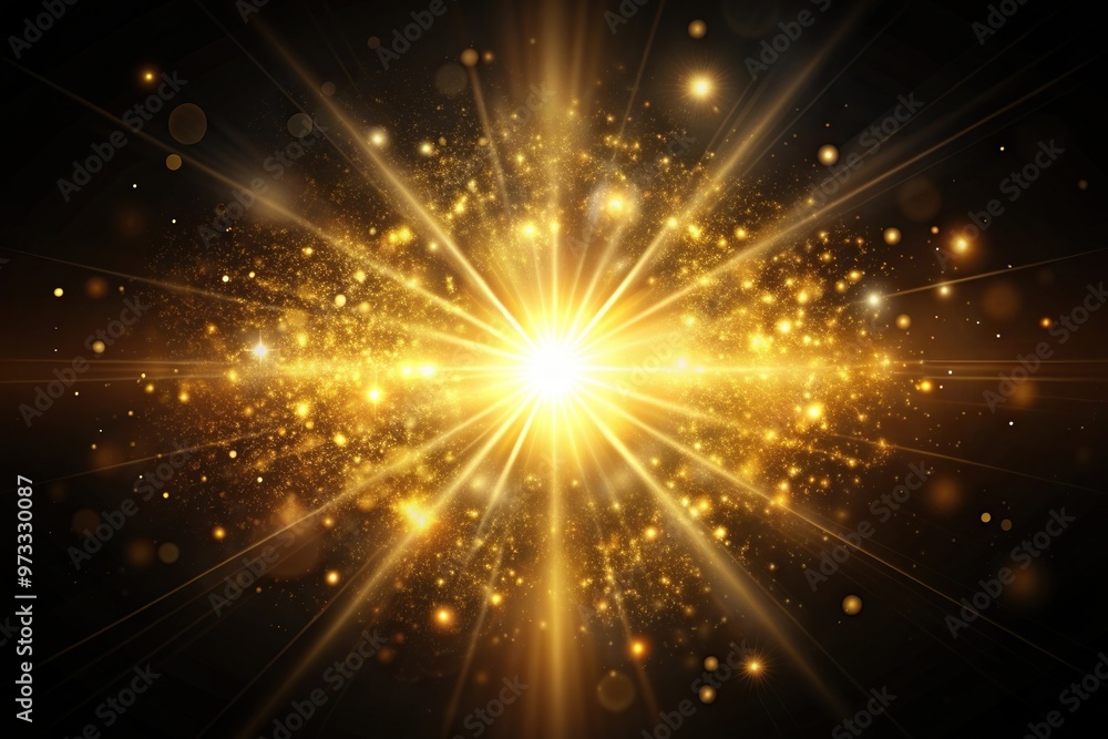 Naklejka premium captivating, radiant, glowing, luminous, ambiance, enchanting, ethereal, Gold glowing light emanates from the center of a black background creating an ethereal and mystical ambiance