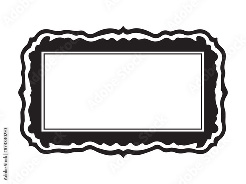 Elegant black ornate frame with wavy borders isolated on a white background. Concept of decoration, design element, vintage style, decorative border for art, text, or photos. Copy space
