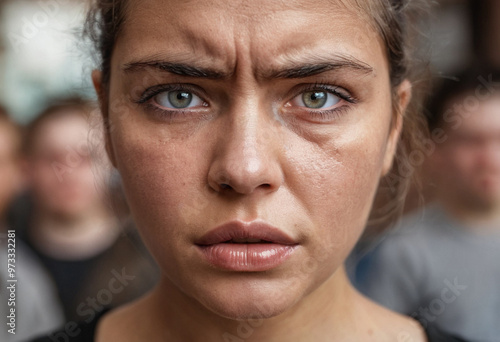 angry offended caucasian woman, closeup face, age 20-30, anger and hatred, bad mood, problems and worries