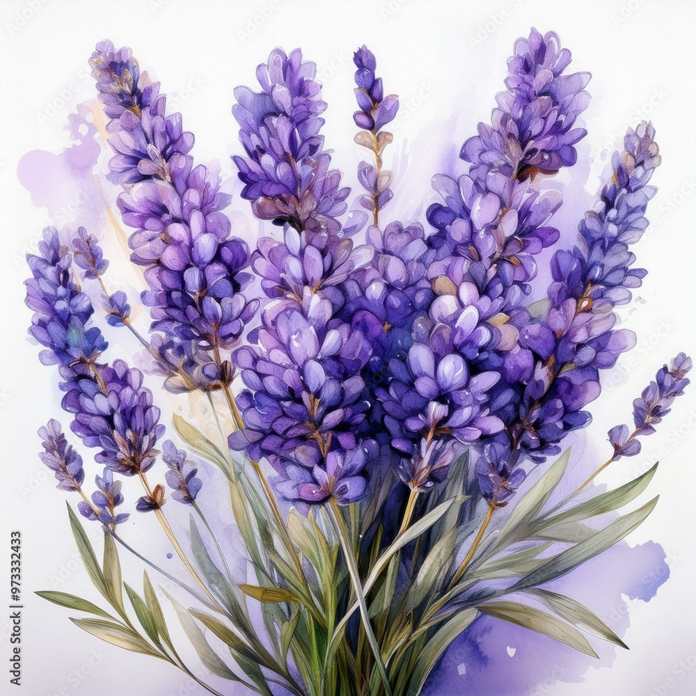Fototapeta premium Watercolor illustration Bunch of lavender flowers