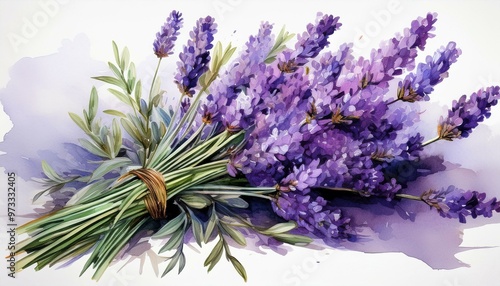 Watercolor illustration Bunch of lavender flowers