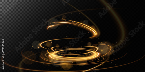 Abstract beautiful golden background. Magical sparks on dark background. Mystical speed streaks, glitter effect. Glow of cosmic rays. Neon lines of speed and fast wind. Glow effect, powerful energy.	