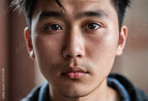 thoughtful young asian adult man or teenager boy, feeling sad, unhappy and dissatisfied, lonely and alone or problems and worries, dissatisfaction and dreary bad mood, depression