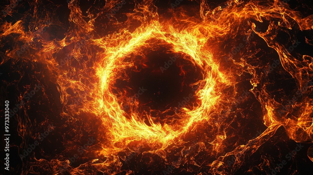 Fiery, electric energy framed around a central void, creating a dynamic and intense visual effect that suggests power and mystery. Fiery, electric energy framed around a central void, creating a dynamic and intense visual effect that suggests power and mystery.