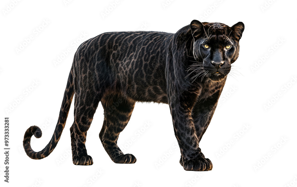 Fototapeta premium Wild standing black panther on white background,png