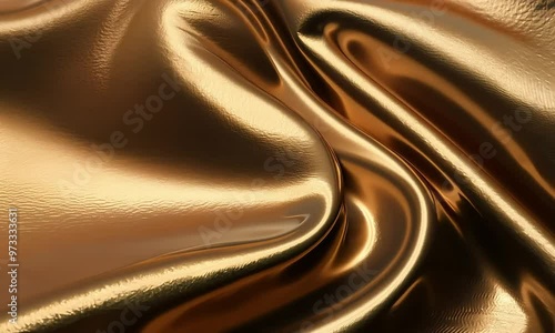 Rich bronze waves flow smoothly in a folded foil texture, with subtle highlights rendered in 3D, foil, gold, satin, texture, silk