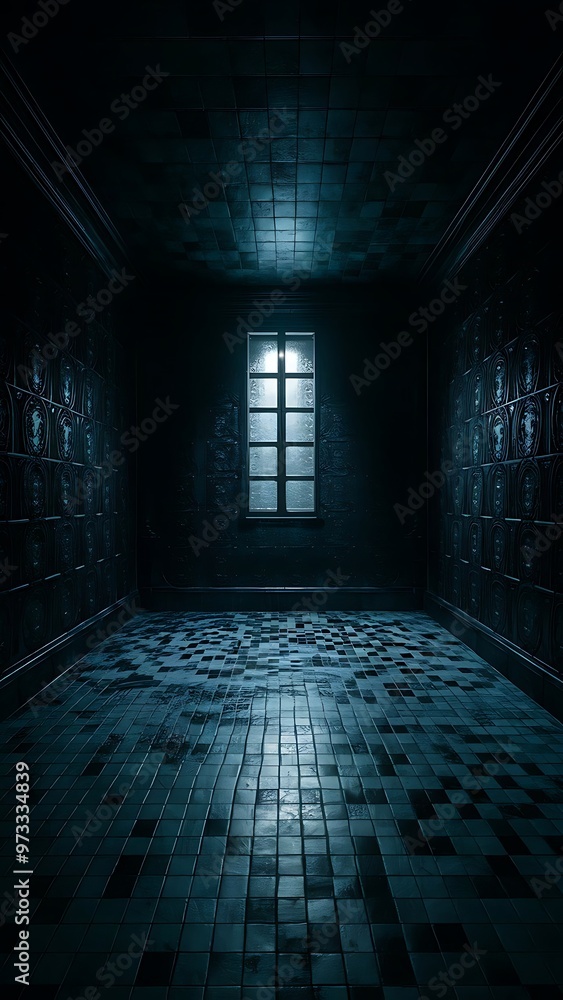 Obraz premium Dark room with tile floor and wall background