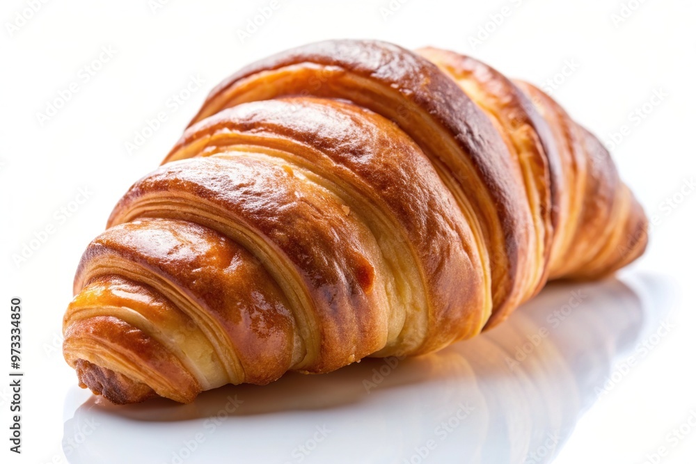 One croissant closeup on a white background with leading lines, meal, baked, delicious, breakfast, isolated, closeup, flaky, indulgence, bakery, appetizing, isolated, baked goods, fresh One croissant closeup on a white background with leading lines, meal, baked, delicious, breakfast, isolated, closeup, flaky, indulgence, bakery, appetizing, isolated, baked goods, fresh