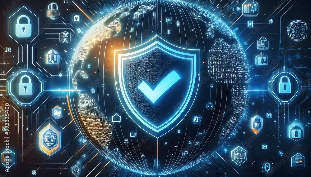 digital background with shield and lock for security digital background with shield and lock for security
