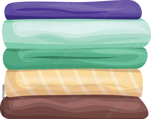 Stack of colorful folded towels or blankets is lying on a white background