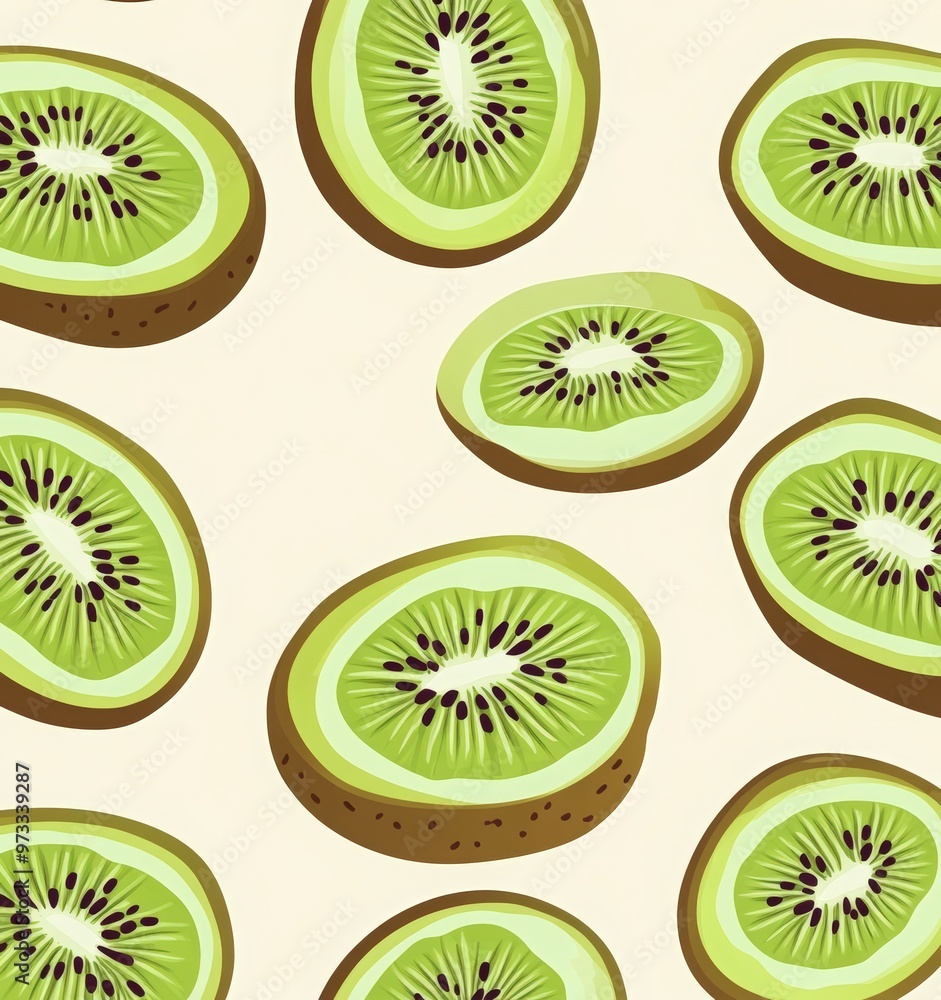 Fototapeta premium Kiwi seamless pattern on a beige background
