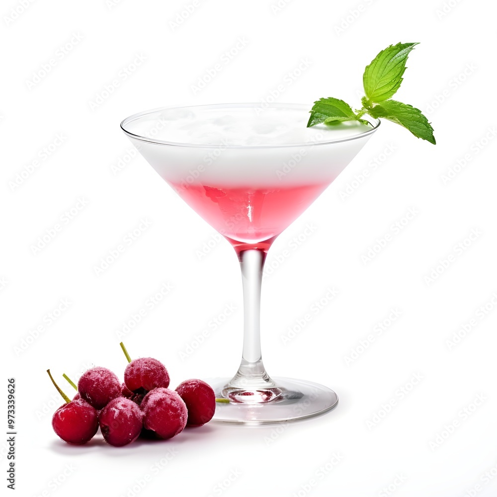 cocktail with cherry and mint on isolated white background. cocktail with cherry and mint on isolated white background.