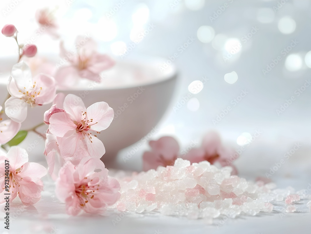 A bowl of white flowers sits on a table with a white background A bowl of white flowers sits on a table with a white background