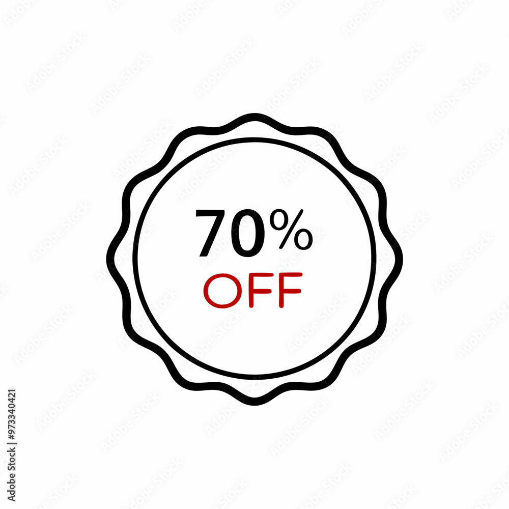 Stylish circular badge indicating seventy percent off with a decorative edge and copy space
Stylish circular badge indicating seventy percent off with a decorative edge and copy space