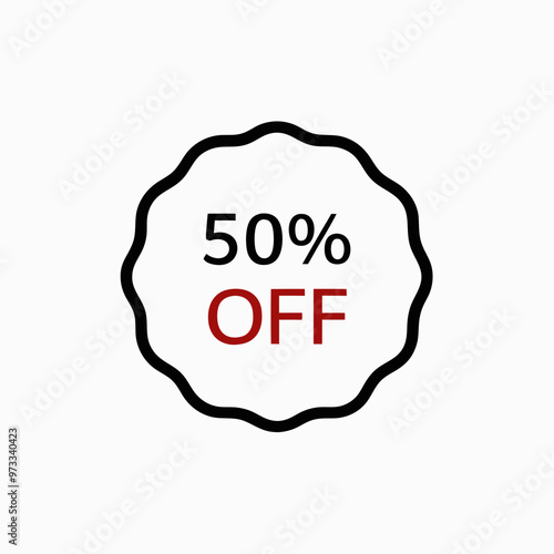 Stylish round badge indicating fifty percent off with a decorative outline and copy space
