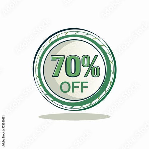 Green circular badge indicating seventy percent off with copy space