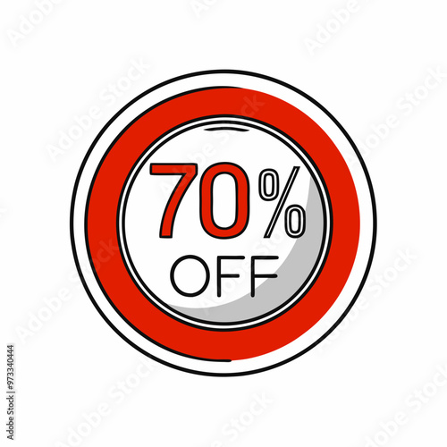 Bright red and white circular badge indicating seventy percent off with copy space