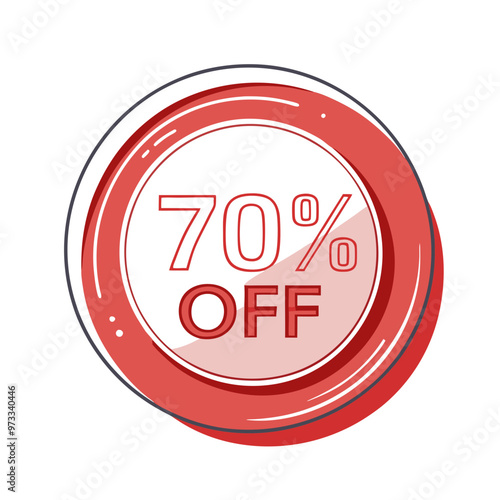 Vibrant red circular badge indicating seventy percent off with copy space
